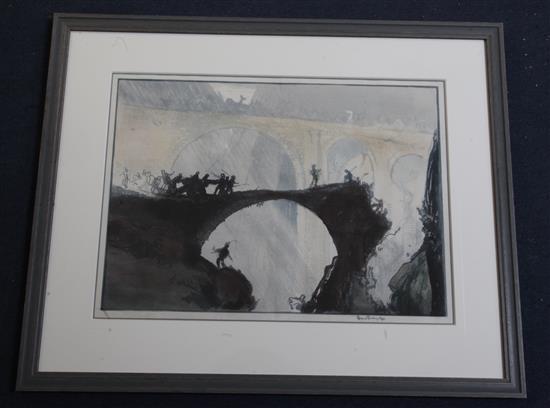 Frank Brangwyn (1867-1956) and Yoshijuro Urushibara (1888-1953) Devils Bridge, St. Gothard Pass 15 x 21.75in.